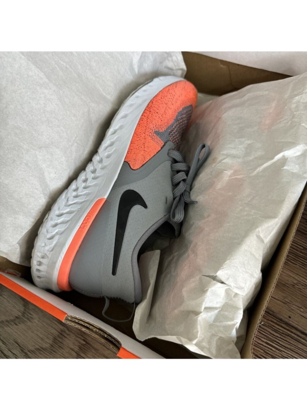Nike Womens Odyssey React 2 Flyknit Running Shoes Gray/Orange Size 6.5 US W/Box - Picture 12 of 13